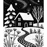 Winter Cottage Rubber Stamp