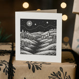 Greeting card stamped with a black and white Cornish landscape