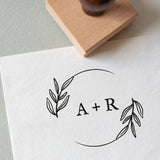Initials Wedding Stamp featuring initials and a wreath illustration
