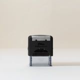 Self-inking logo stamp with custom logo, available in round or rectangular shapes for easy and professional business branding.