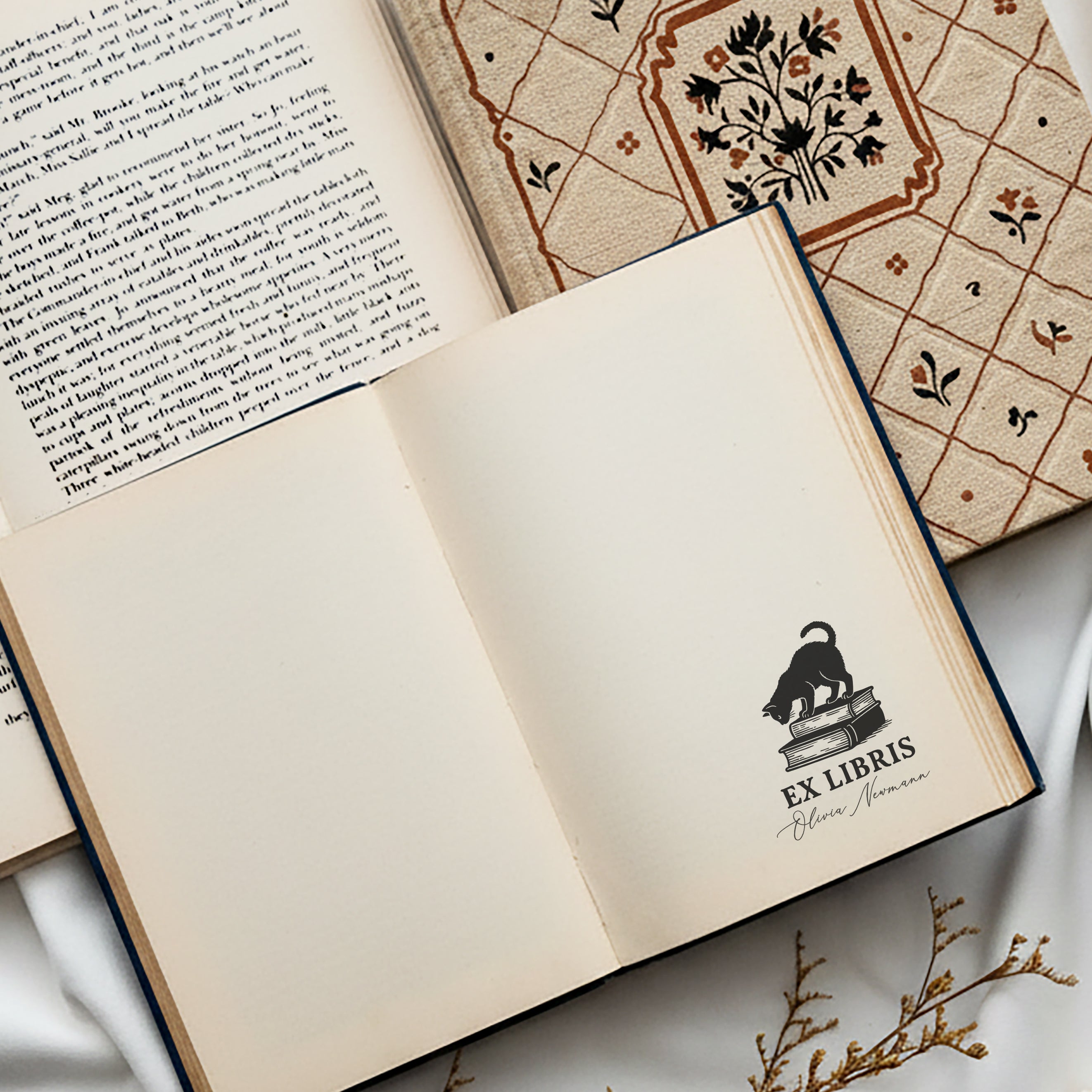 Personalised library book stamp with name, custom rubber stamp for marking books and personal libraries.