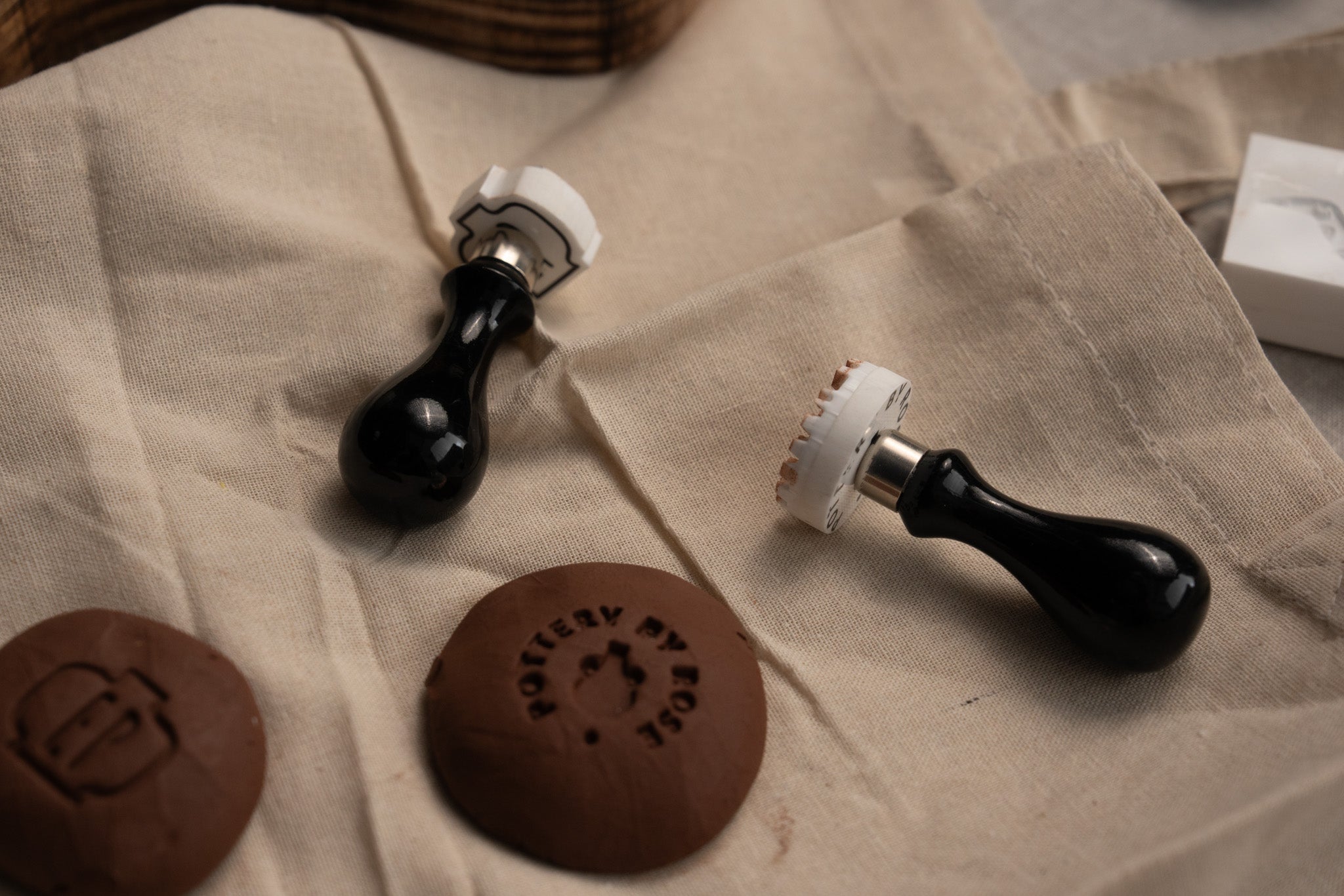 Custom pottery stamp with engraved design for potters or ceramic makers and soap makers – handmade eco-friendly personalised clay and soap stamp UK