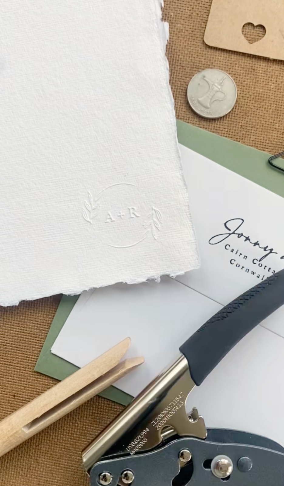 Botanical Wedding Embosser with couples initials 