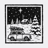 Vintage Car Christmas Tree Stamp