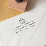 House Mouse Address Stamp with Hand-drawn Mouse Illustration and personalised address details stamped on to an envelope