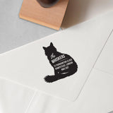 Custom cat silhouette address stamp with name and address neatly placed inside the cat design.