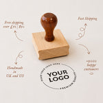 Custom logo rubber stamp for stationery and small business branding, handmade in the UK and USA