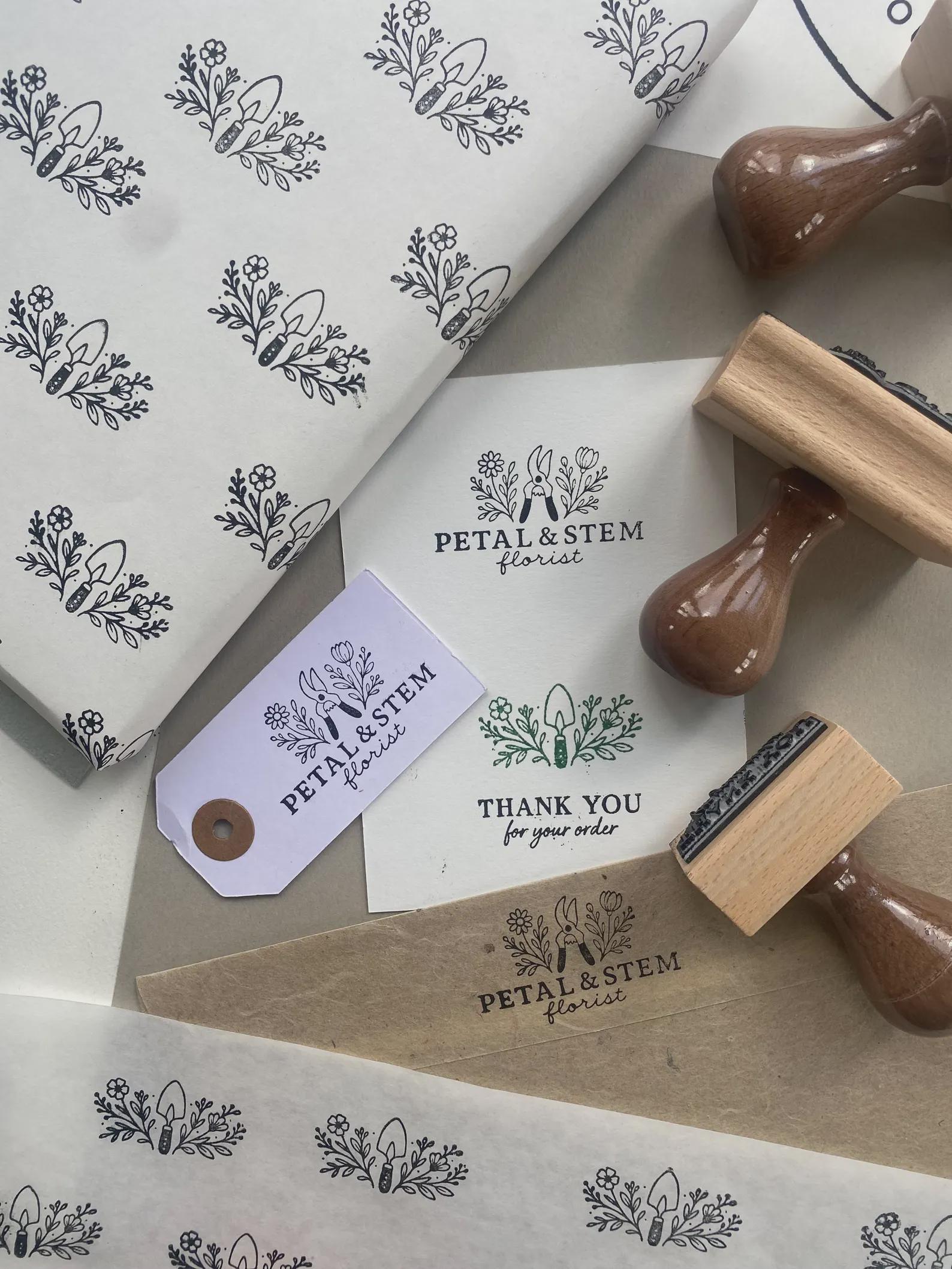 Floral Logo Rubber Stamp for Gardeners & Flower Shops