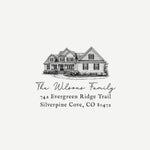 Home Address Stamp with Custom House Illustration, Wooden or Self-Inking Options