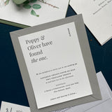 Modern Wedding Stationery Collection made by the impression of a custom rubber stamp