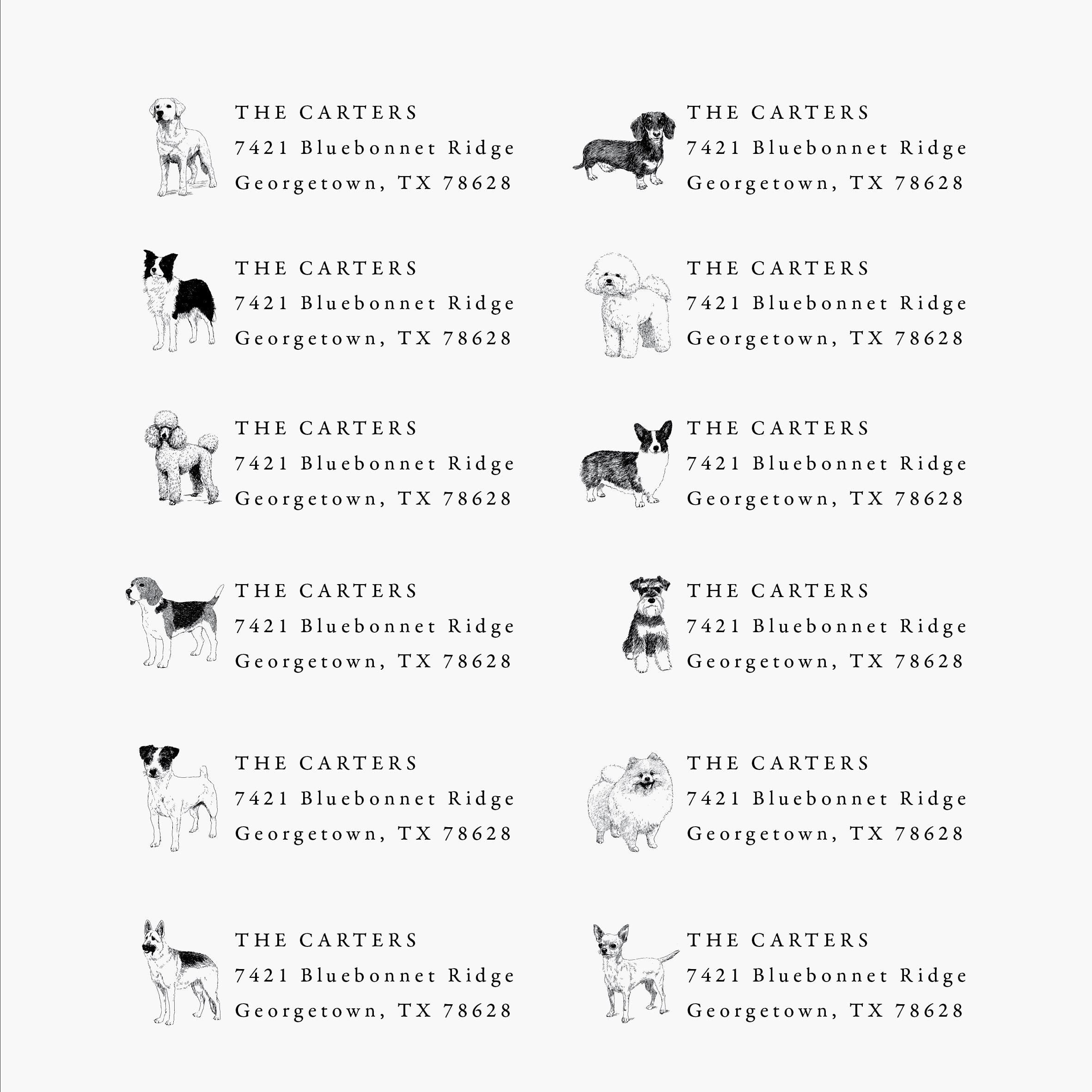 Custom Dog Address Stamp with 28 Dog Breeds to Choose From