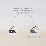 Pictureshowing different wedding embosser styles for US and UK/international customers, with side-by-side embosser images.