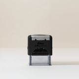 Self-inking logo stamp with custom logo, available in round or rectangular shapes for easy and professional business branding.
